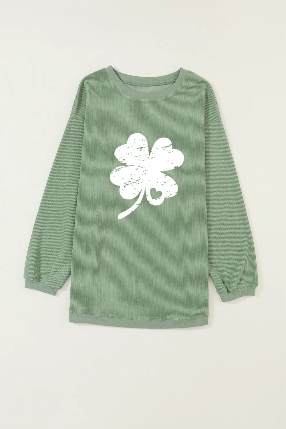 Distressed Clover Print St Patricks Corded Sweatshirt