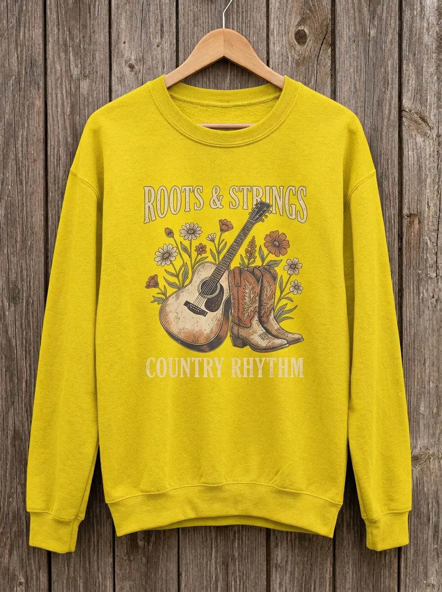 Guitar Cowboy-Boot Women's Country Music Crew Neck Sweatshirt