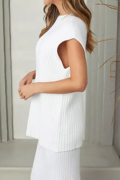 Ribbed Oversized Relaxed Tunic Sweater Vest