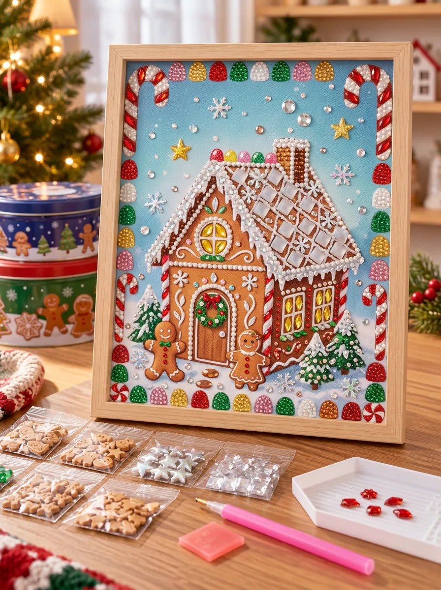 Gingerbread House Candy Cane Christmas DIY Diamond Painting Kit