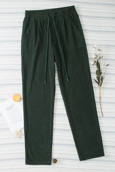 Drawstring Straight Pants With Pocket