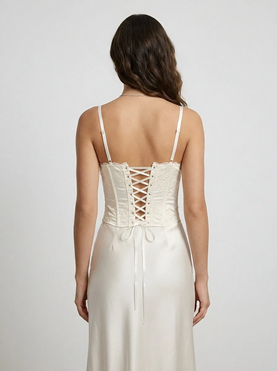 Floral Lace-Up Lace-Trim Elegant Women's Corset Top