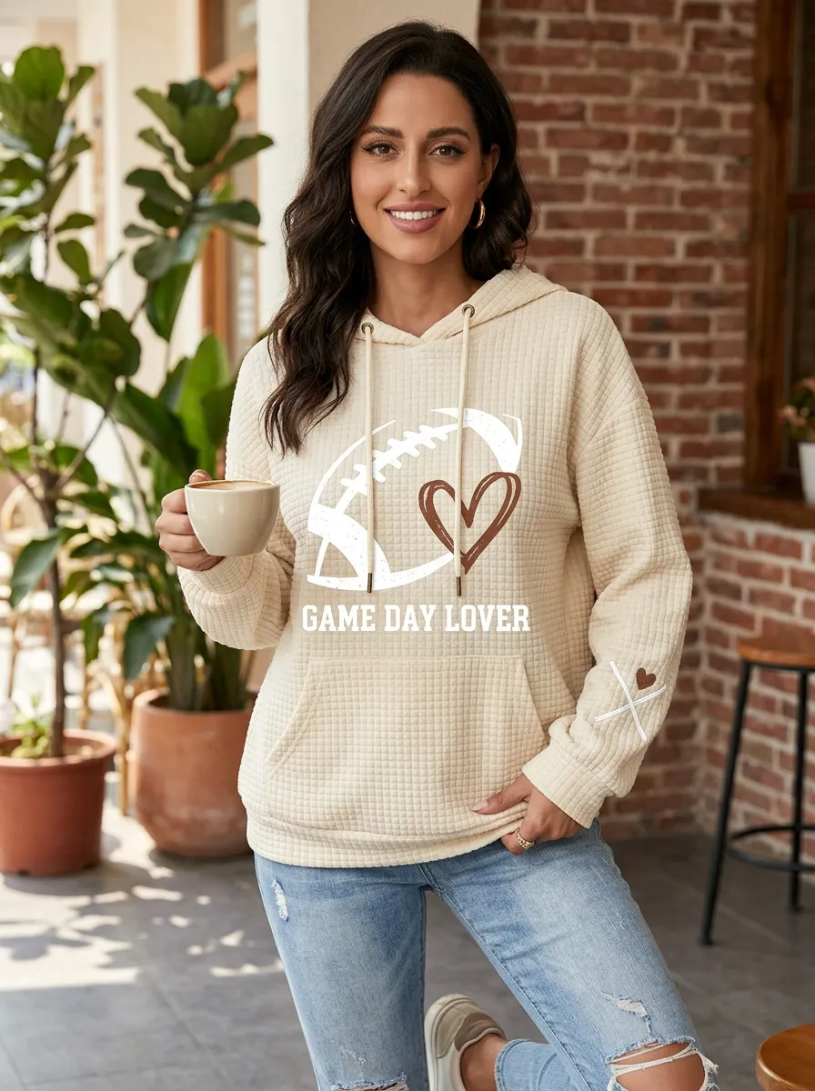 Women's Easygoing Gridiron Heart Ball Love Graphic Hoodie