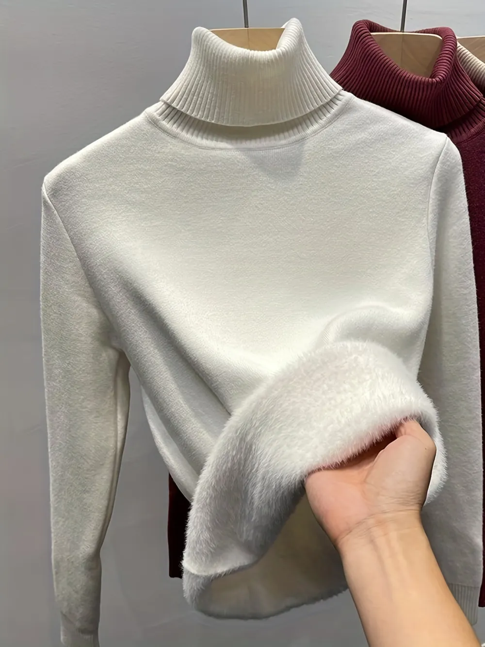 Turtle Neck Fleece Pullover Sweater Elegant Long