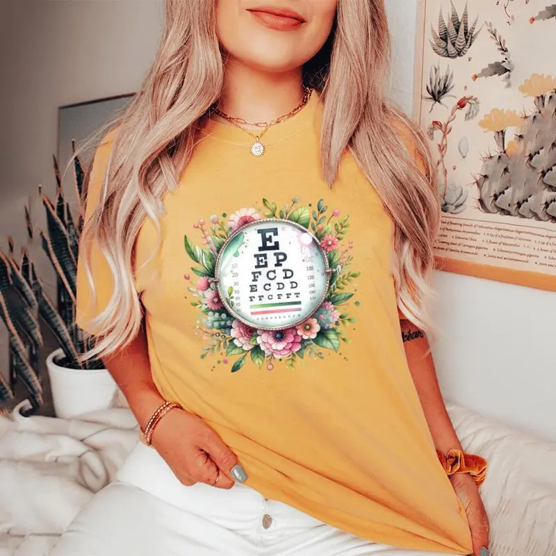 Floral Eye Chart Optometry Sight Squad Eye Dr Optician Staff Women's Oversized Comfort T-Shirt