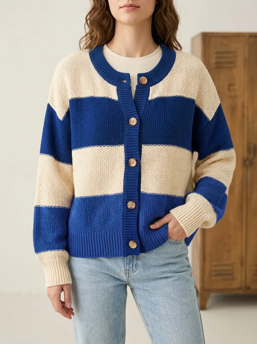 Cardigan Rugby Striped Knit Cardigan