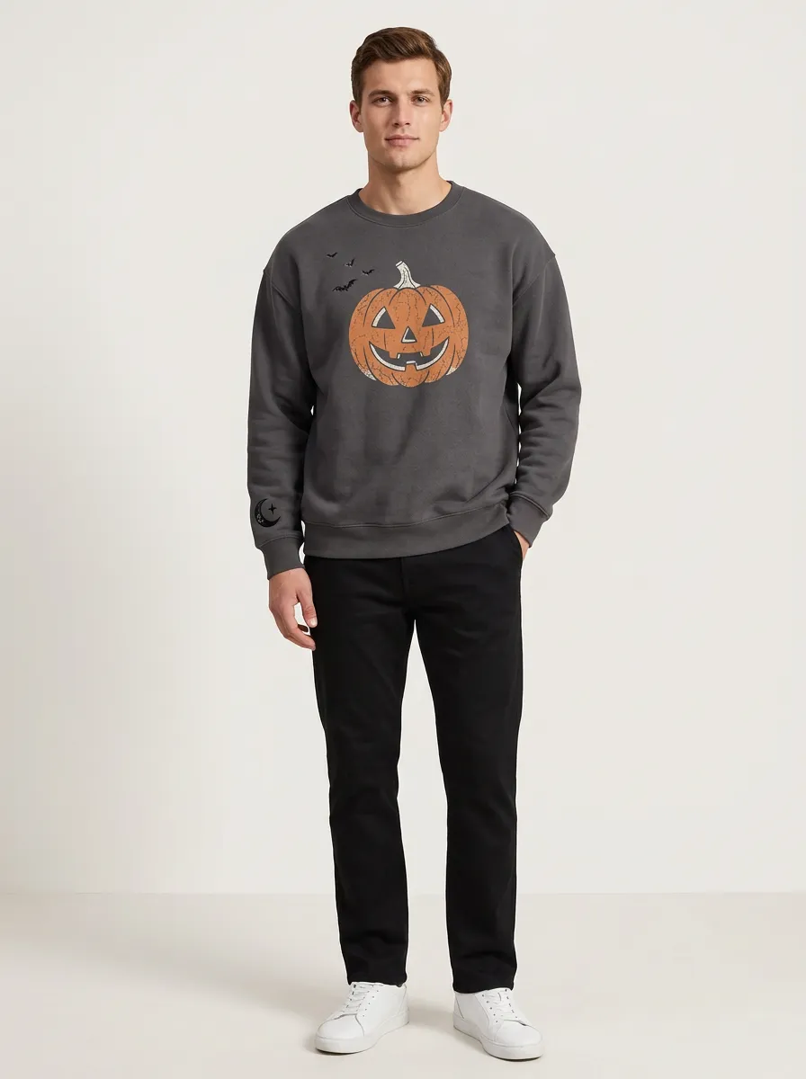 Men's Nightfall Halloween Pumpkin Bat Moon Sweatshirt