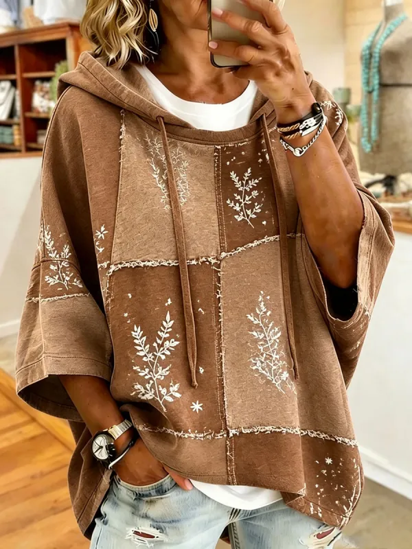 Ladies' Western Style Contrasting Loose Hoodie