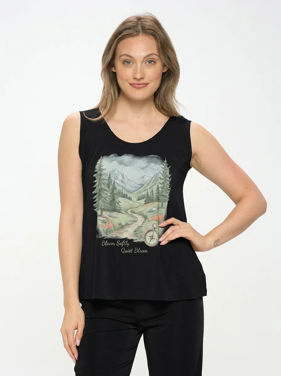 Women's Nature Hiking Compass Mountain Printed Tank Top