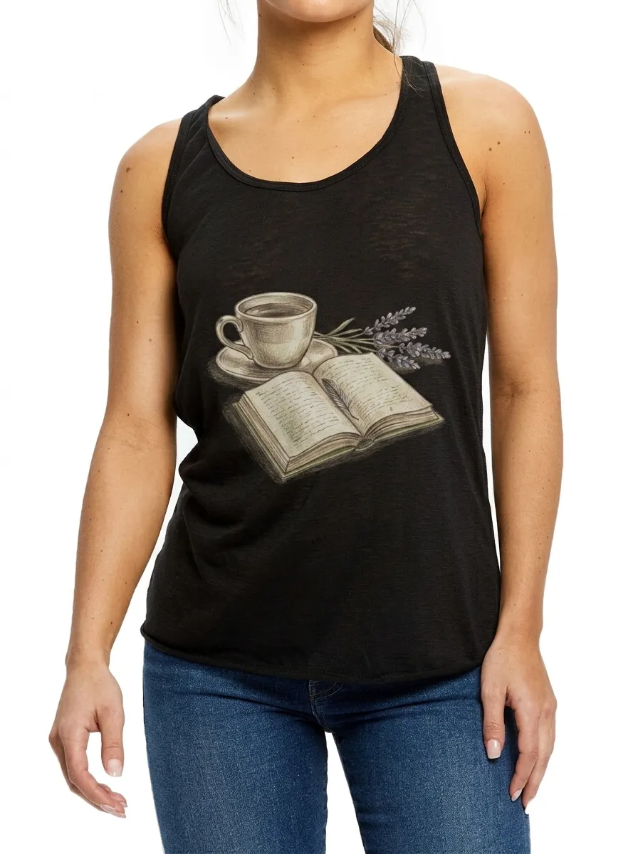 Women's Book Lover Coffee Lavender Printed tank top
