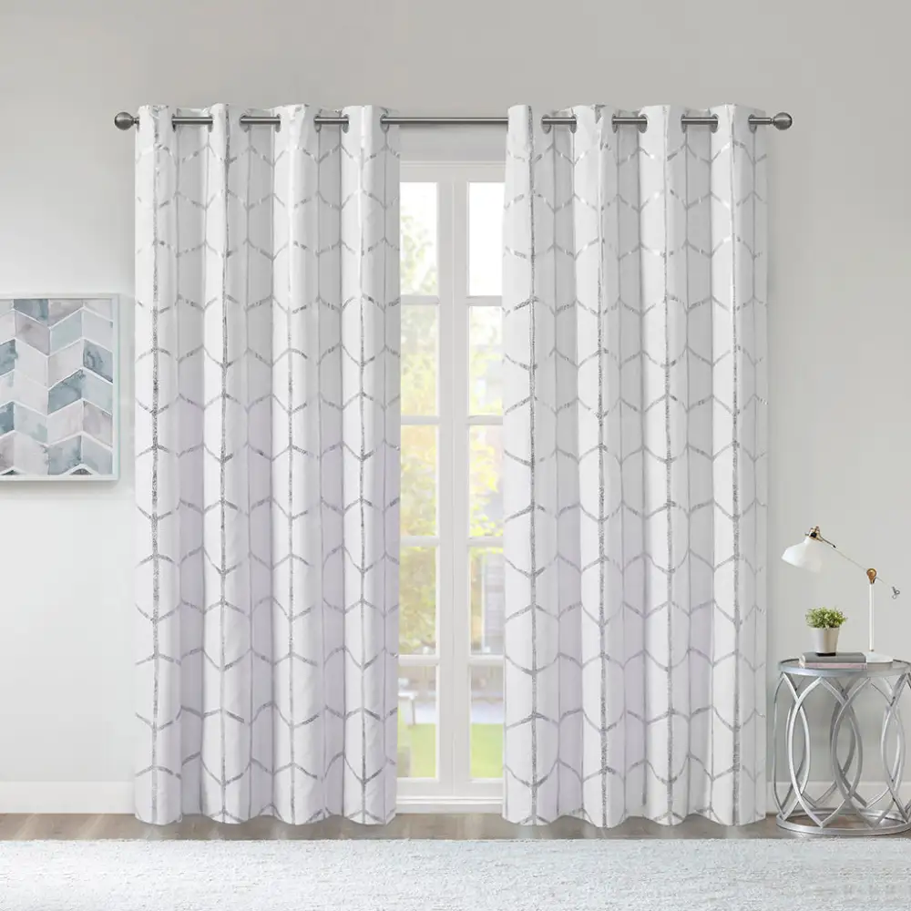 Total Blackout Polyester Geometric Grommet Curtain Panel