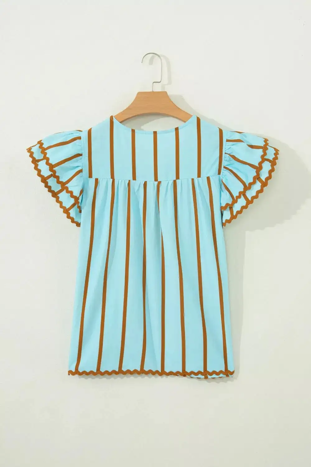 V-Neck Ruffled Striped Blouse