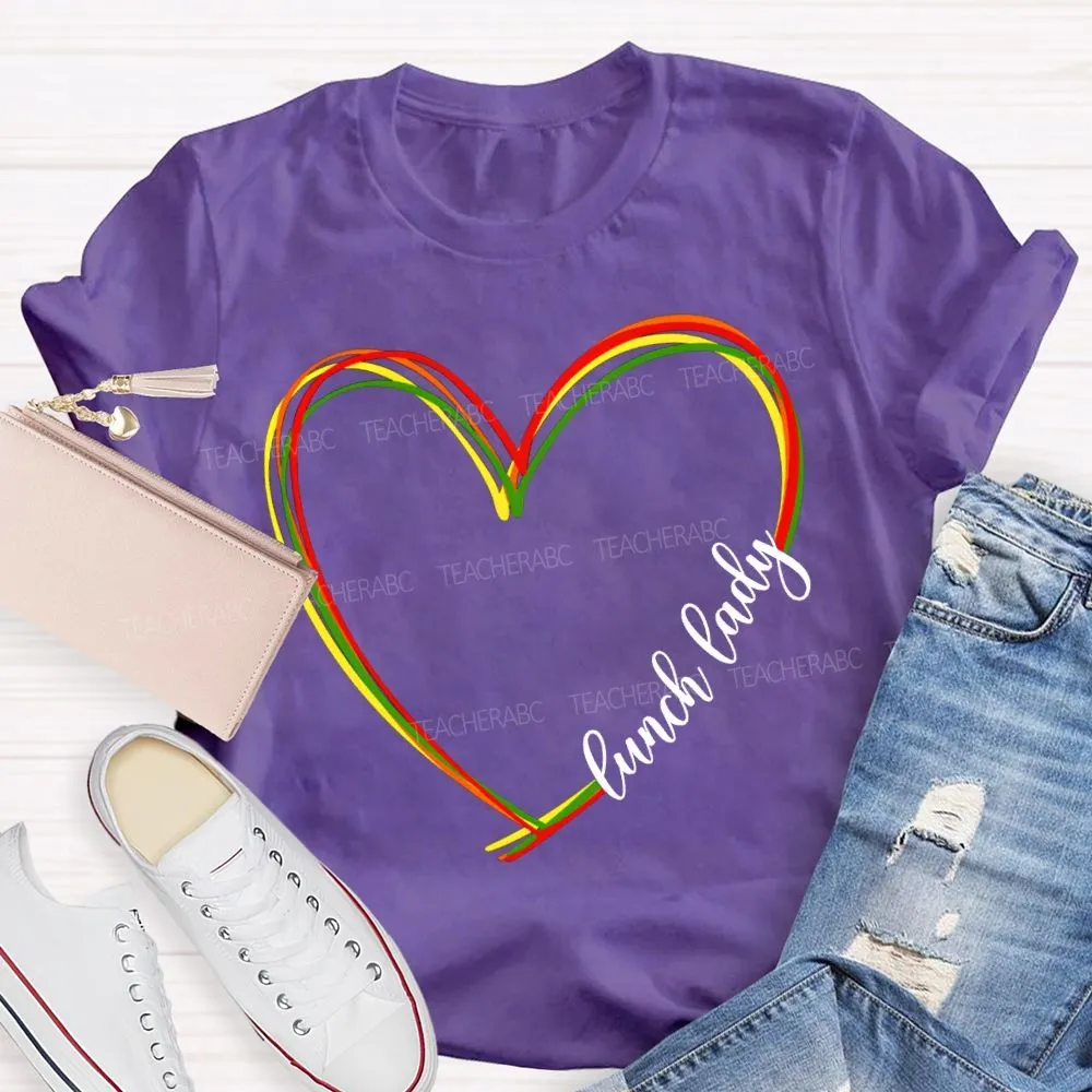 Lunch Lady Colorful Heart-Shaped Print T-Shirt