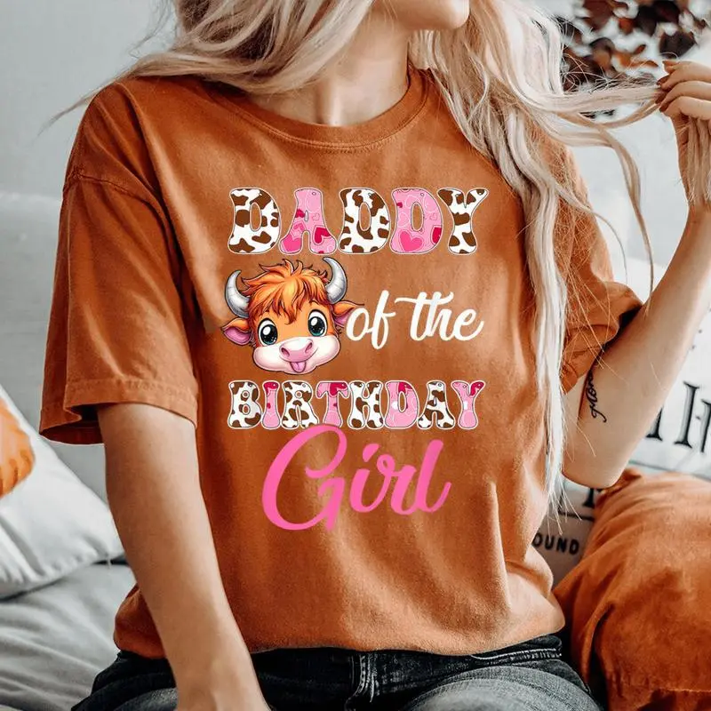 Daddy Of The Birthday Girl Highland Cow Farm 1St Birthday Women's Oversized Comfort T-Shirt