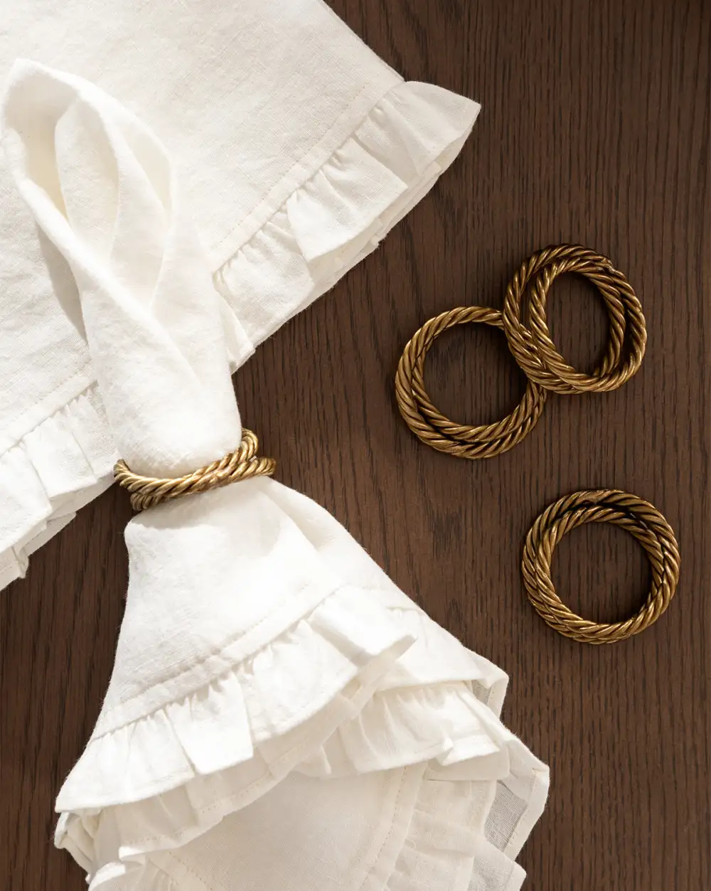 Rope-Detail Brass Napkin Set