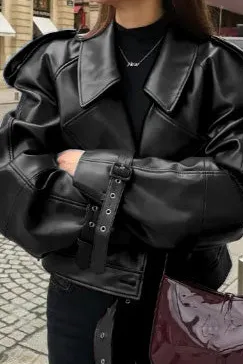 Cropped Leather Textured Jacket