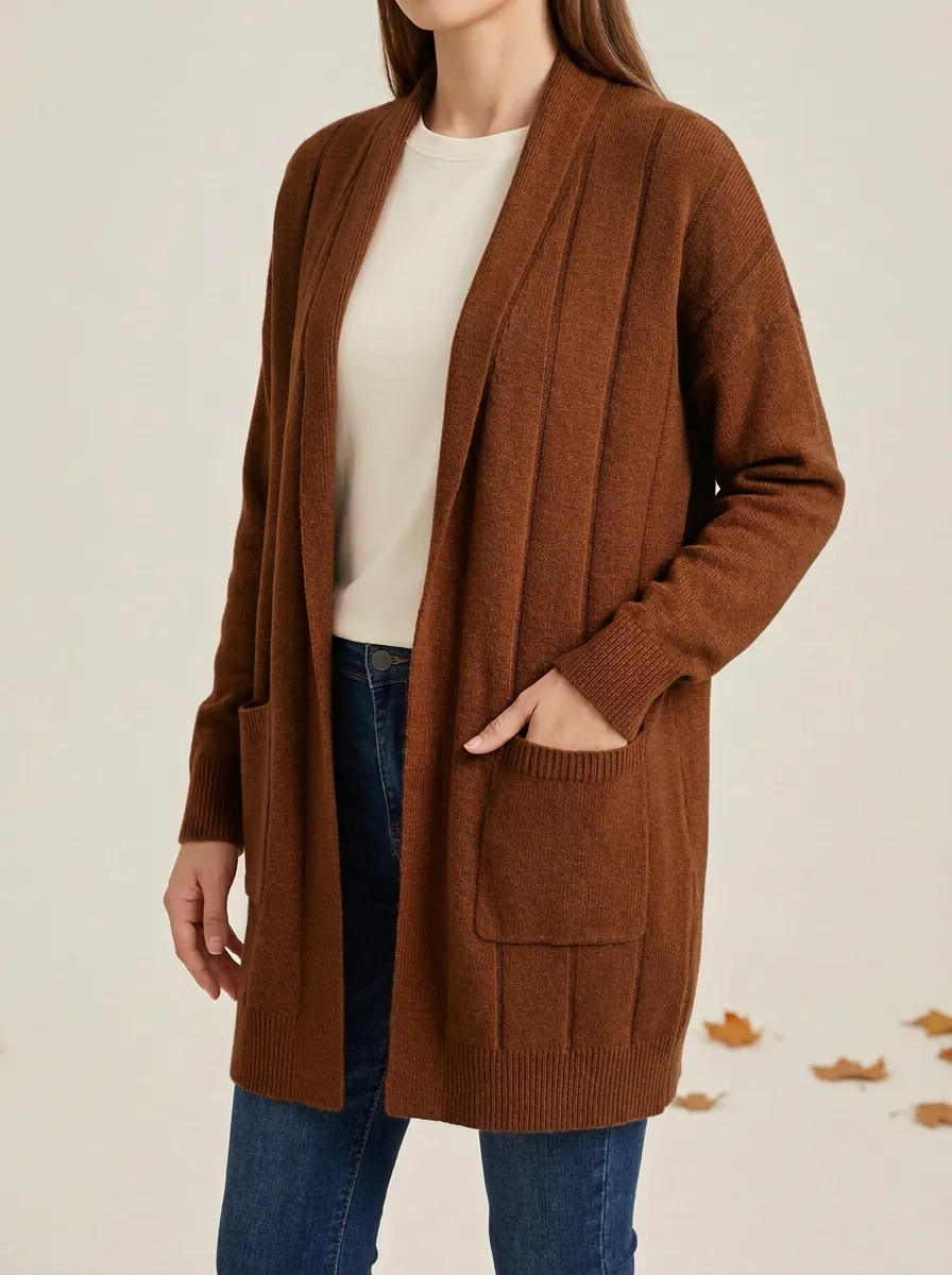 Layered Ribbed-Knit Knit Cardigan