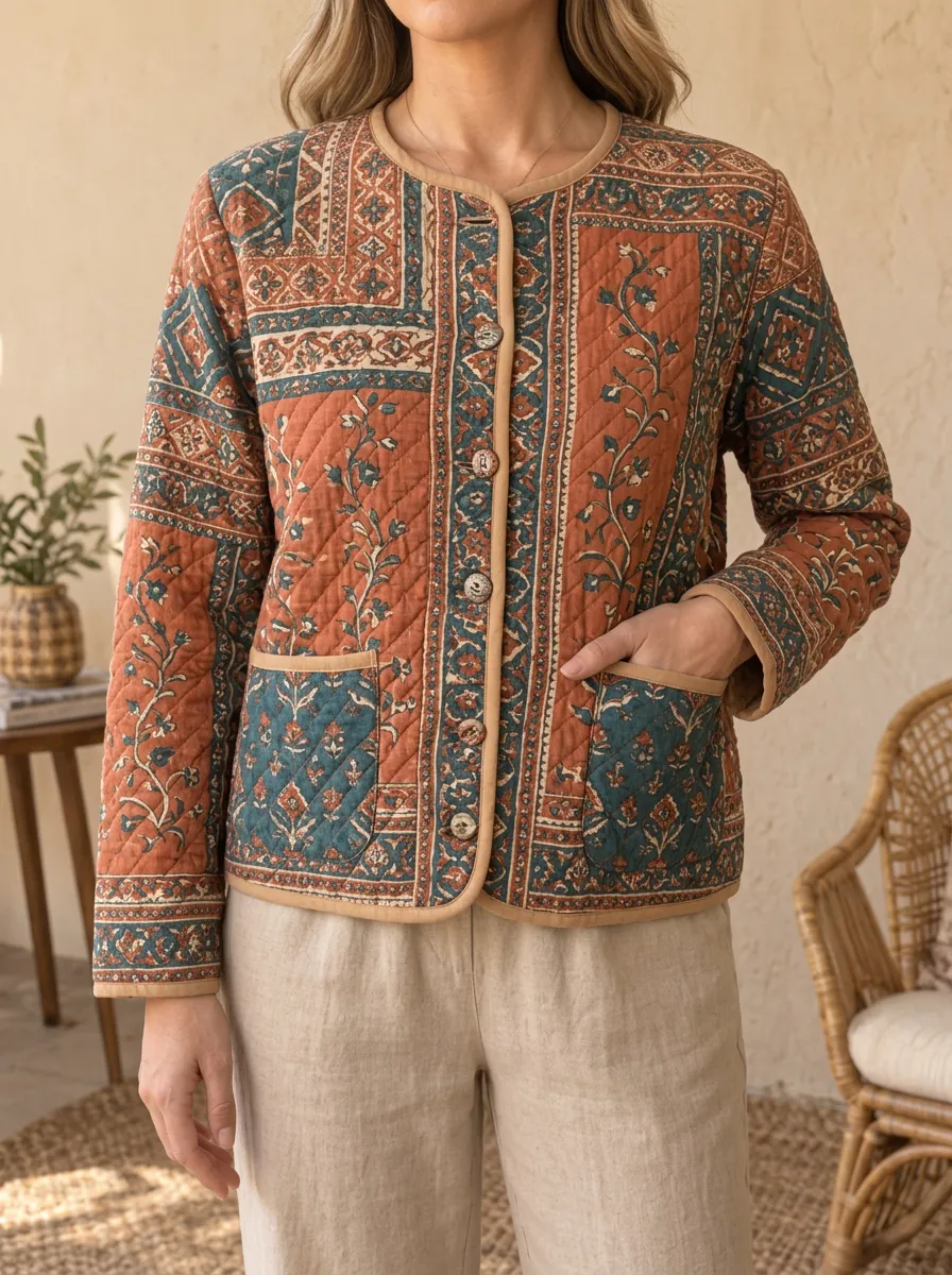 Women's Everyday Boho Floral Patchwork Quilted Jacket