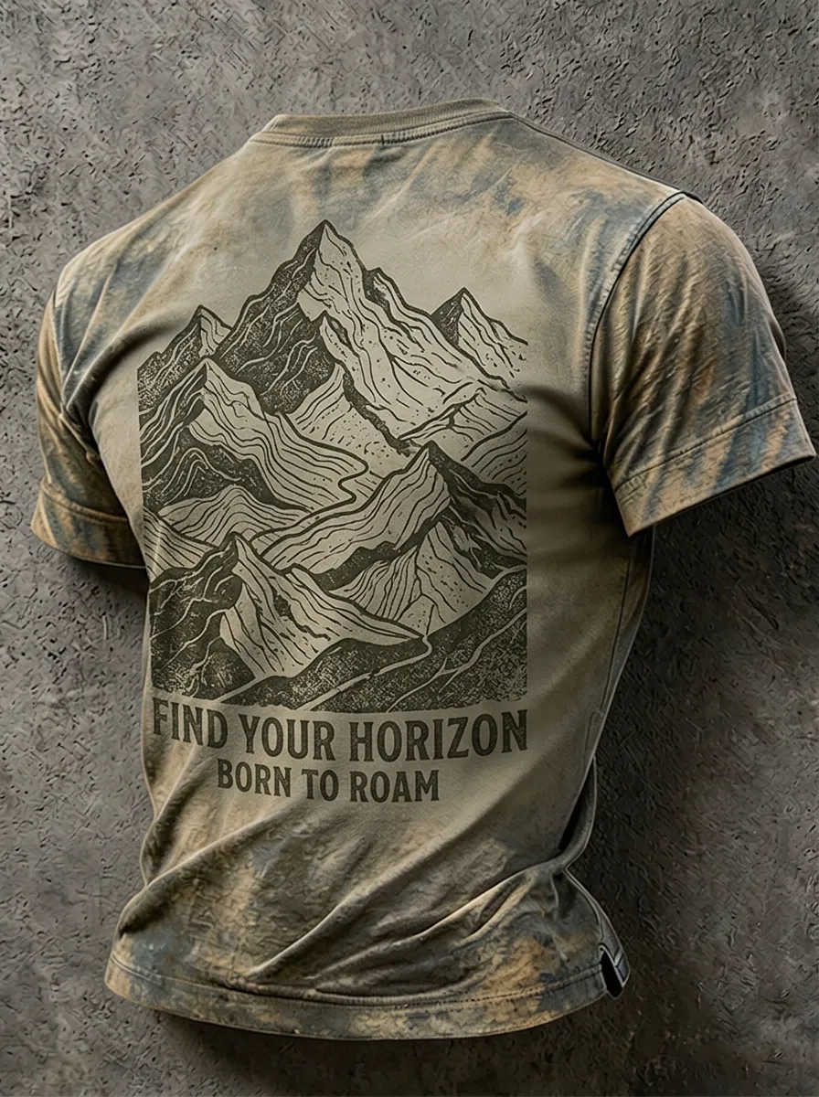 Men's Outdoor Adventure Mountain Find Your Horizon Printed T-shirt