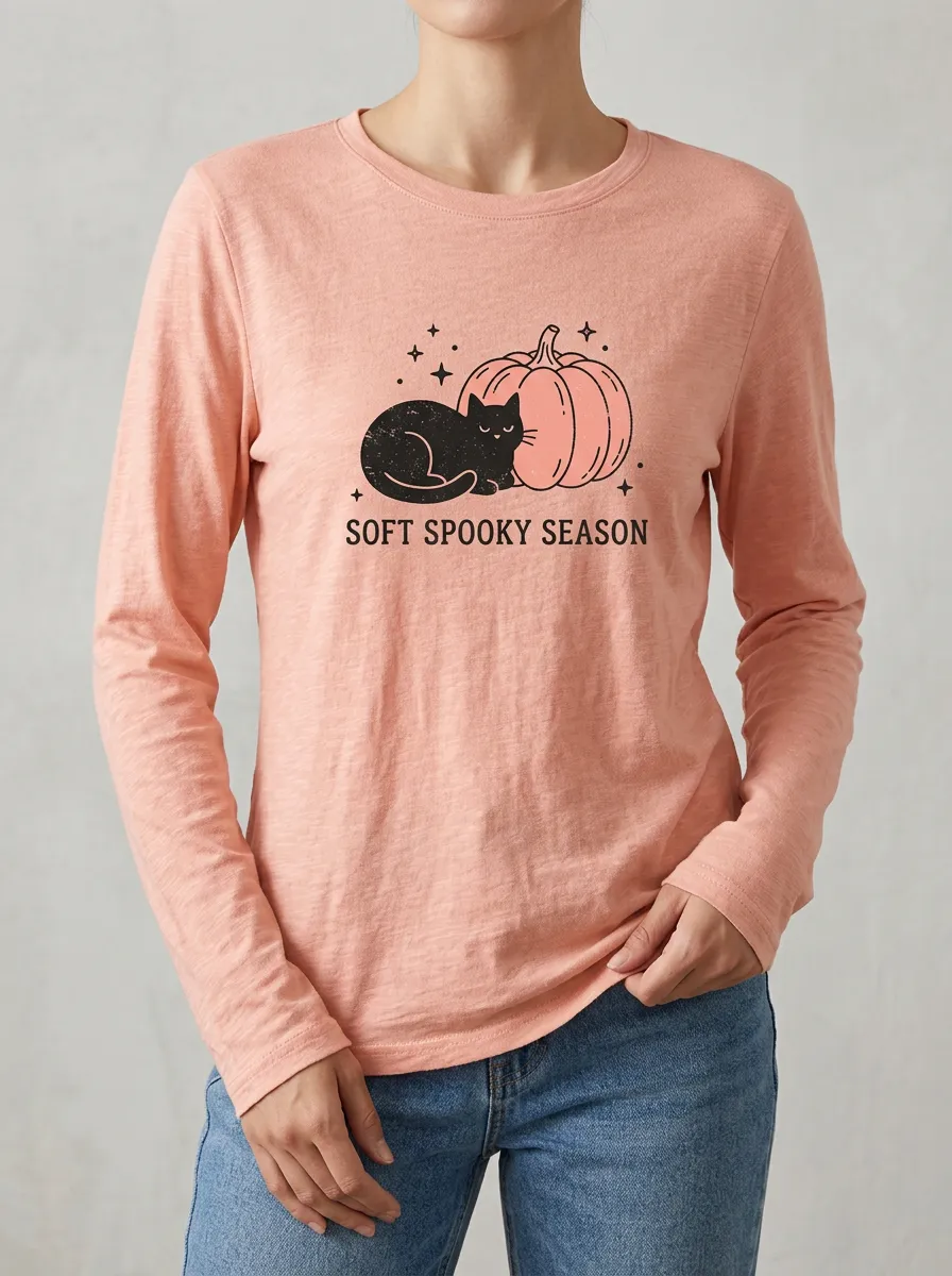 Festive Pumpkin -Cat Halloween Cotton Linen Long Sleeve Top