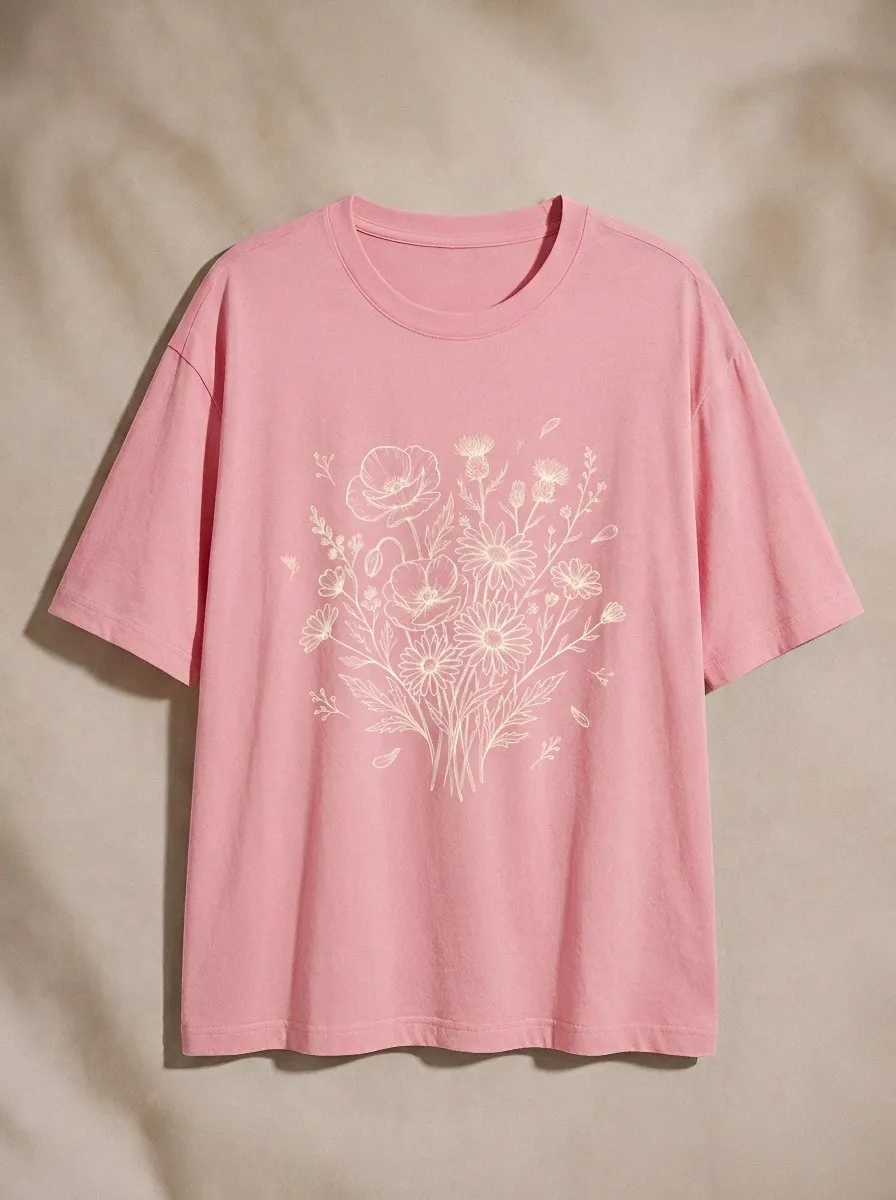 Women's Botanical Nature Lover Wildflower Bouquet Printed T-shirt
