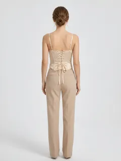 Lace-Trim Satin-Look Hook-Front Women's Corset Top