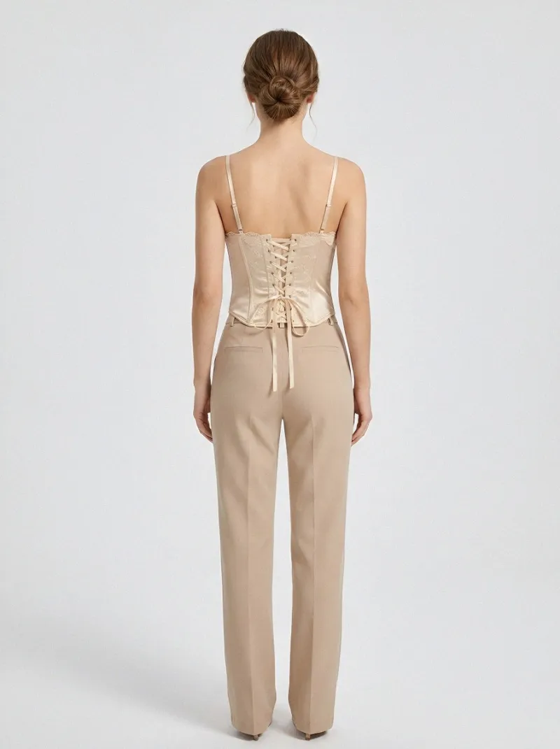Lace-Trim Satin-Look Hook-Front Women's Corset Top