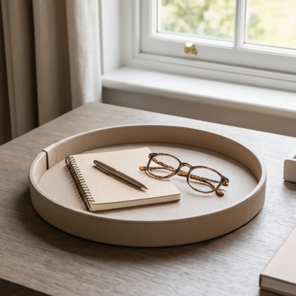Calfskin Leather Round Tray