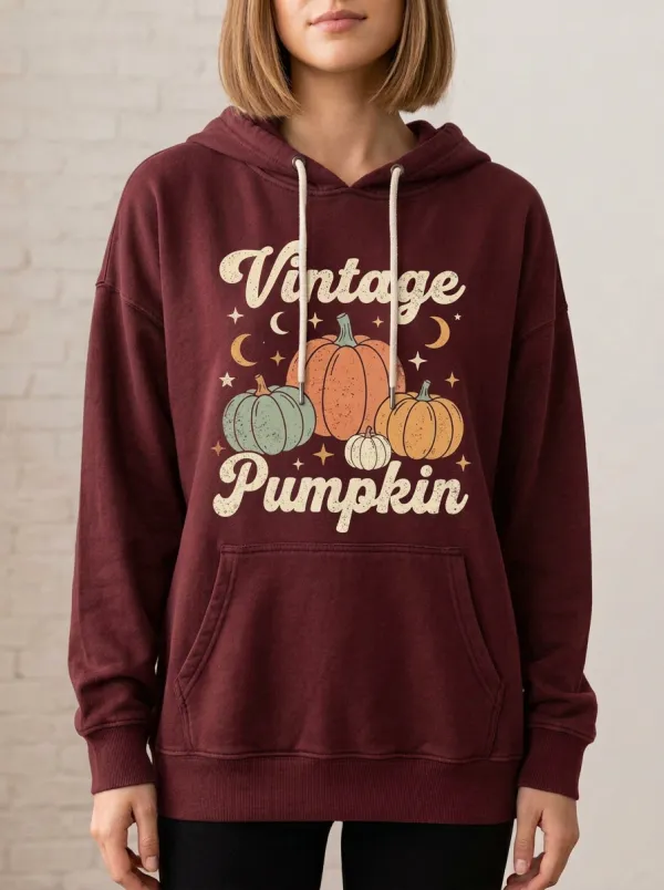 Women's Halloween Vintage Pumpkin Moon Stars Printed Hoodie