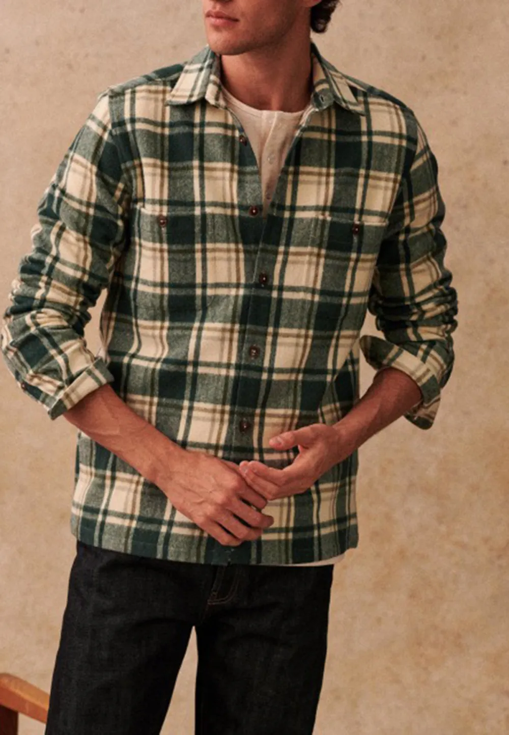 Olive Green Two Chest Pocket Long Sleeve Shirt
