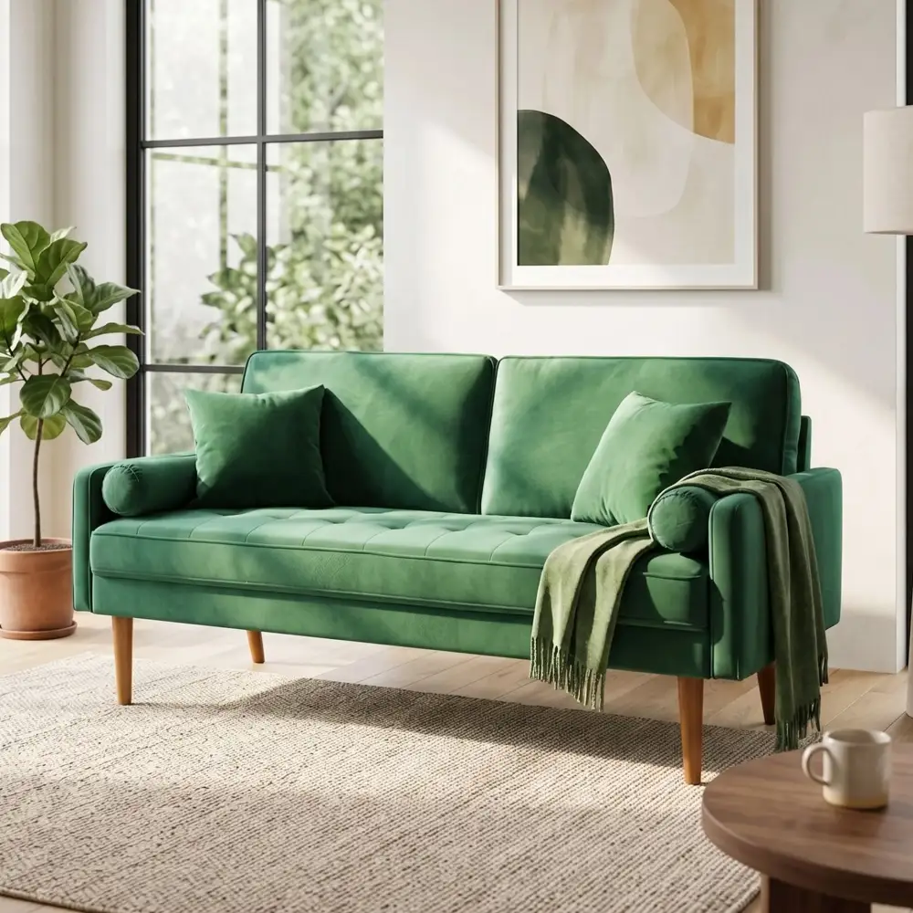 Velvet Wooden Leg Living Room Sofa