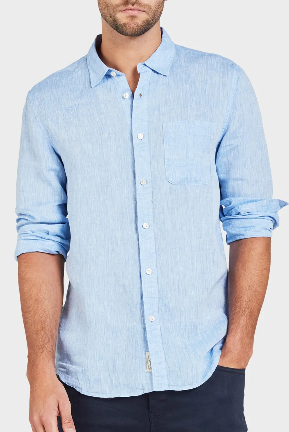 Micro Print Linen Blend Casual Button Up Shirt