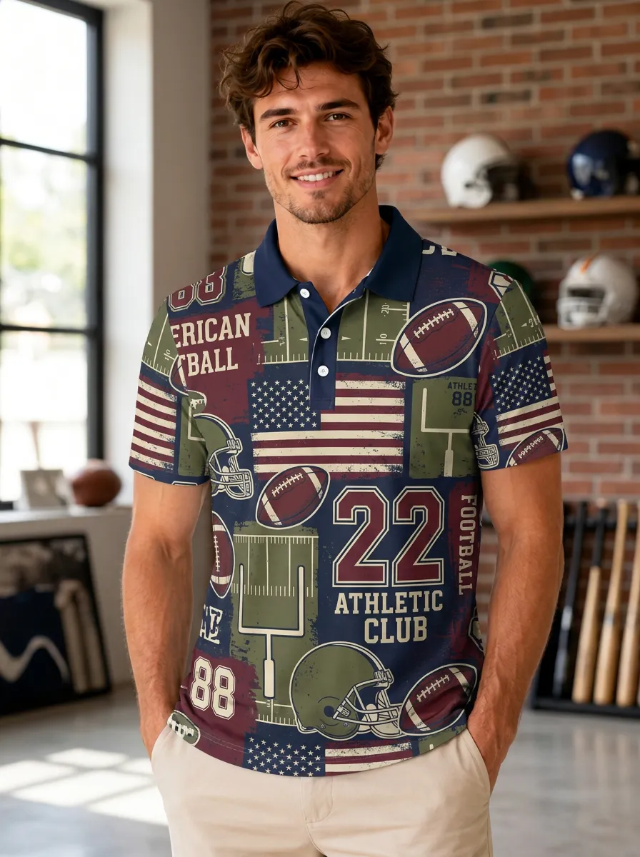 Men's Gridiron Flag Helmet Polo Shirt