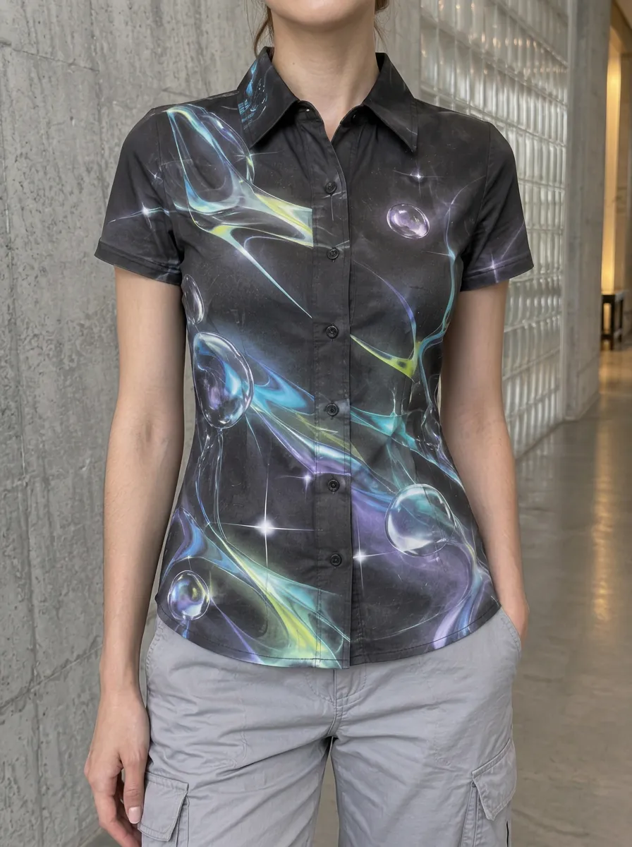 Women's Dynamic Y2K Aesthetic Abstract Bubble Star Shirt