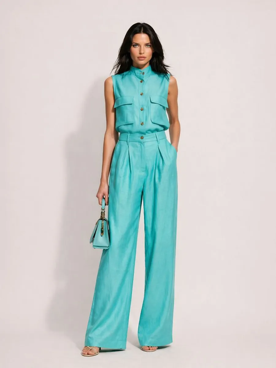 Briella Sleeveless Vest Wide-Leg Pants Set