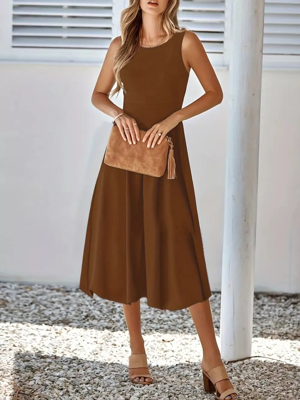 Elegant A Line Sleeveless Midi Dress