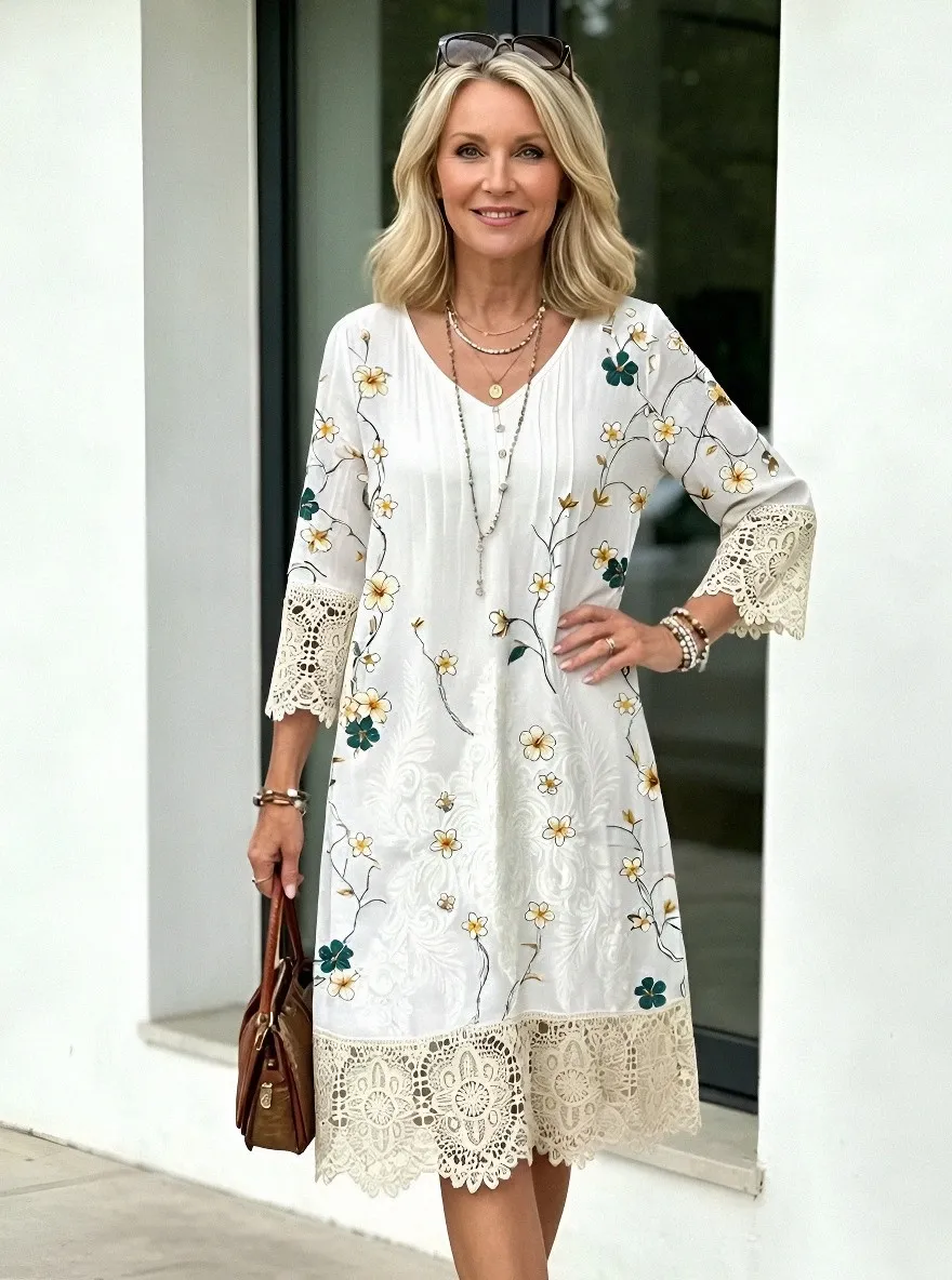 Women's Summer Vacation Floral Embroidery Lace Trim Printed Dress