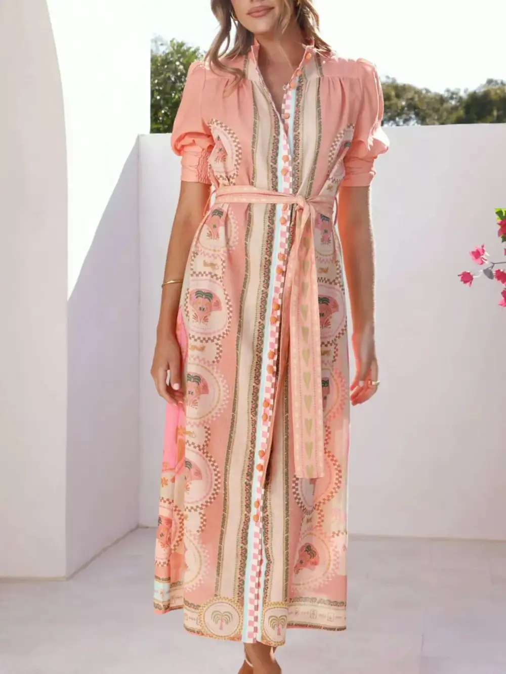 Refined Puff-Sleeve Printed Midi Dress