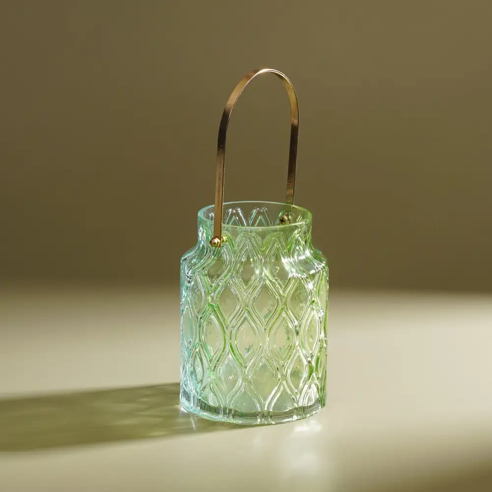 Green Blue Ombre Textured Glass Lantern