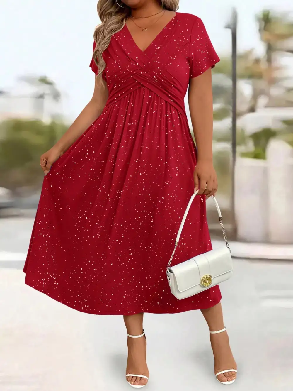 Glitter Flutter Sleeve Midi Dress