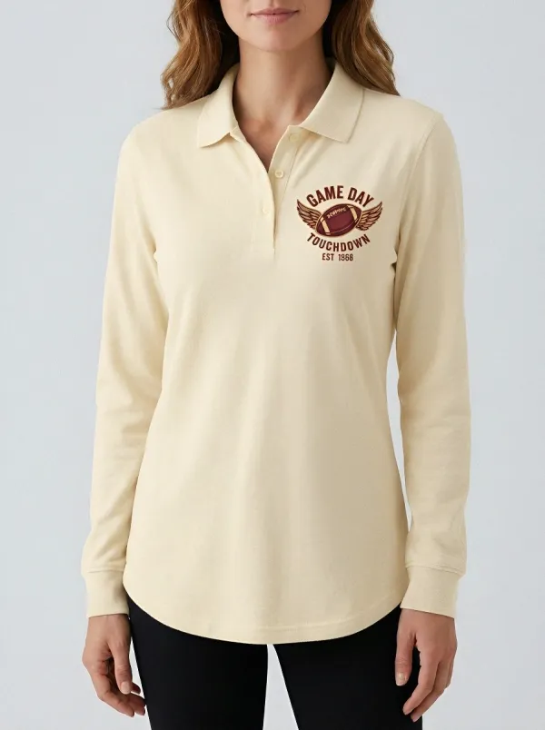 Women's Football Lover Winged Ball Game Day Printed Polo Shirt