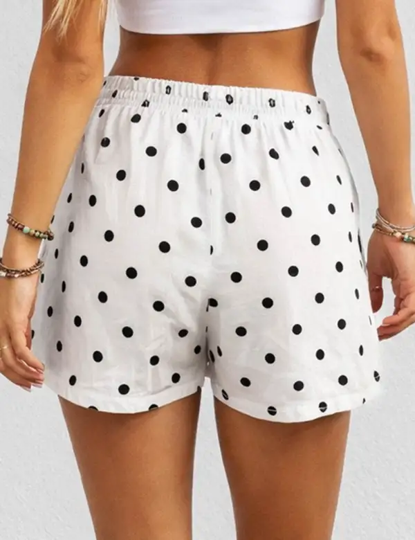 Polka Dot Elastic Waist Drawstring Wide Leg Shorts