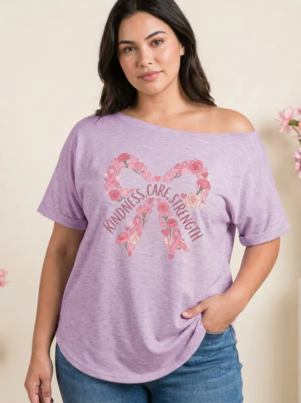 Women's Breast Cancer Awareness Floral Ribbon Printed T-shirt