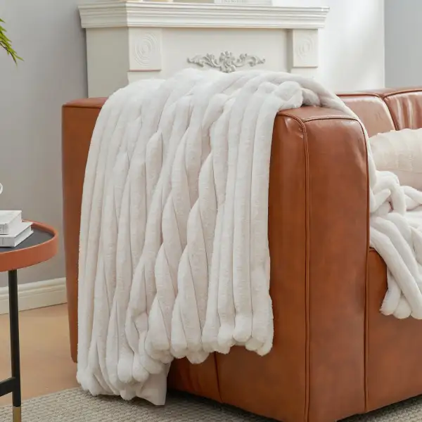 Striped Faux-Fur Throw Blanket