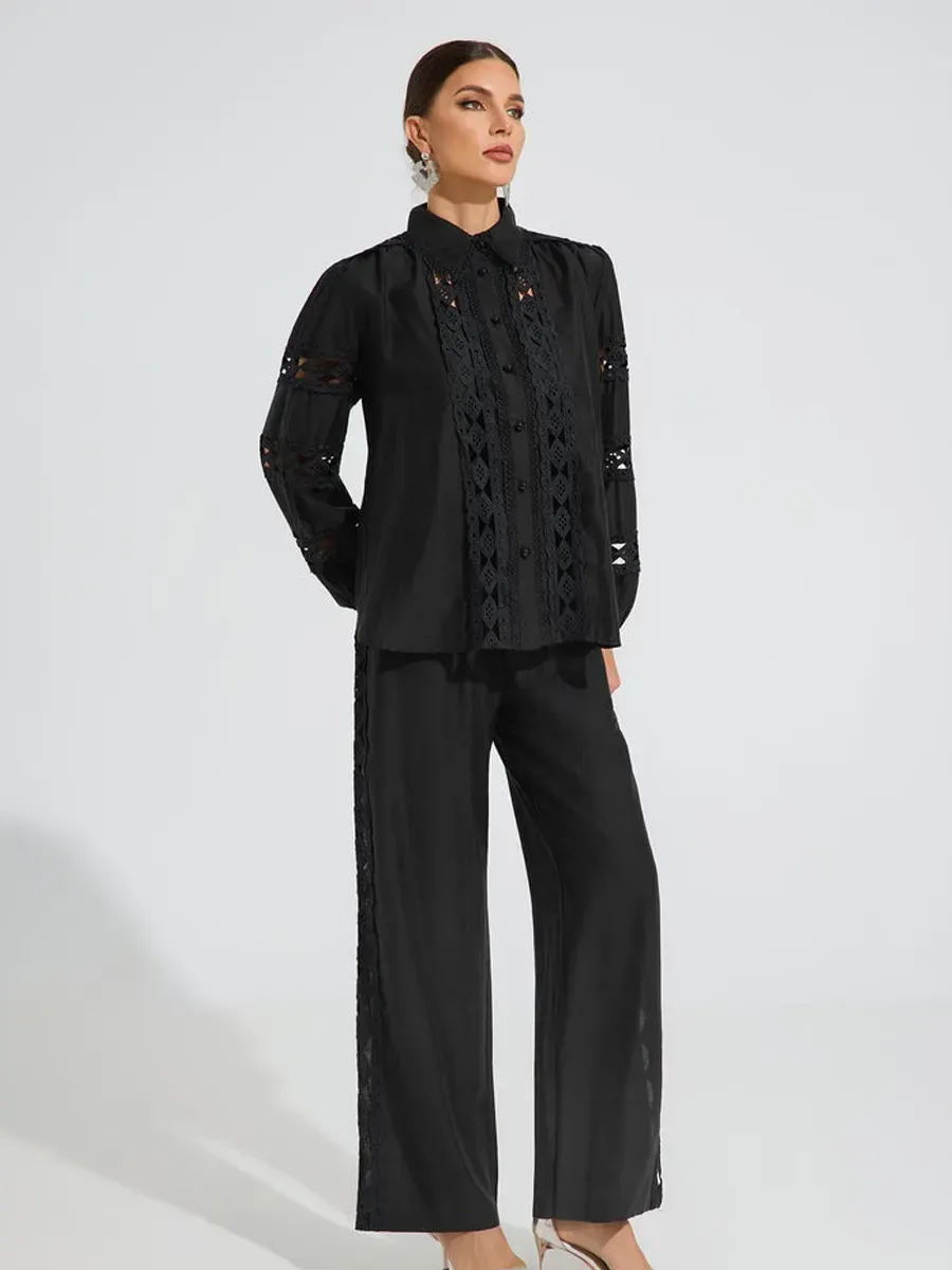 Hazel Noir Lace Detail Two Piece Set