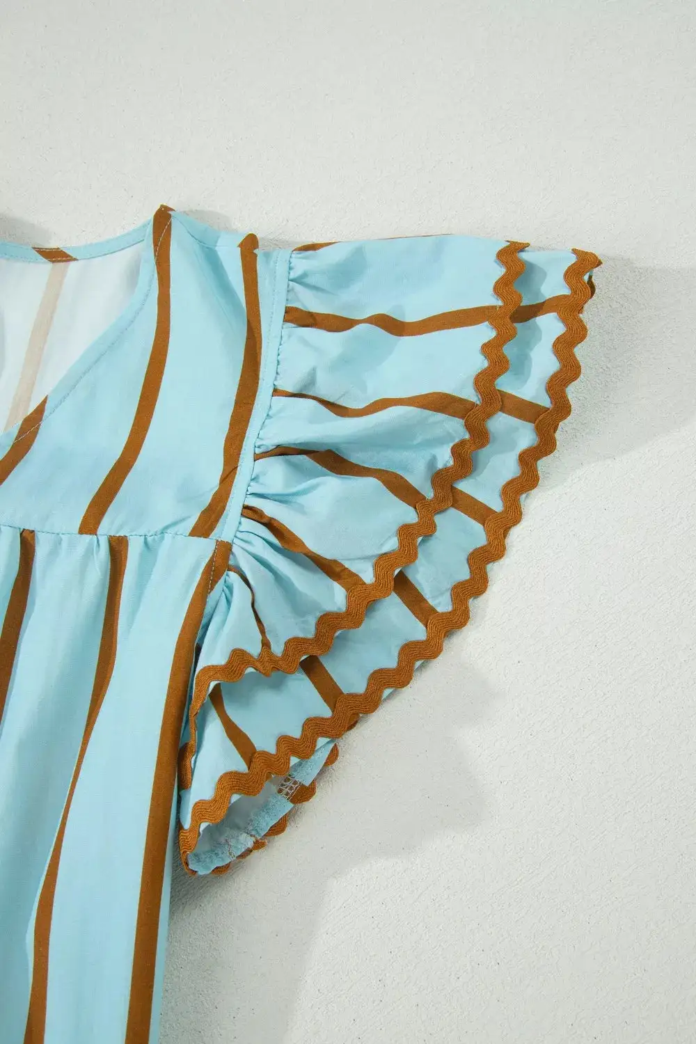 V-Neck Ruffled Striped Blouse