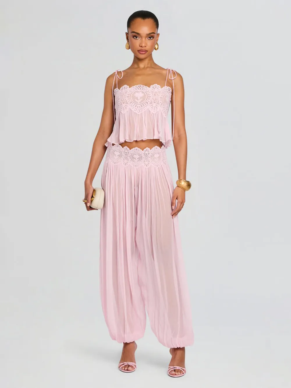 Cerys Lace Trim Ruched Top & Trouser Set