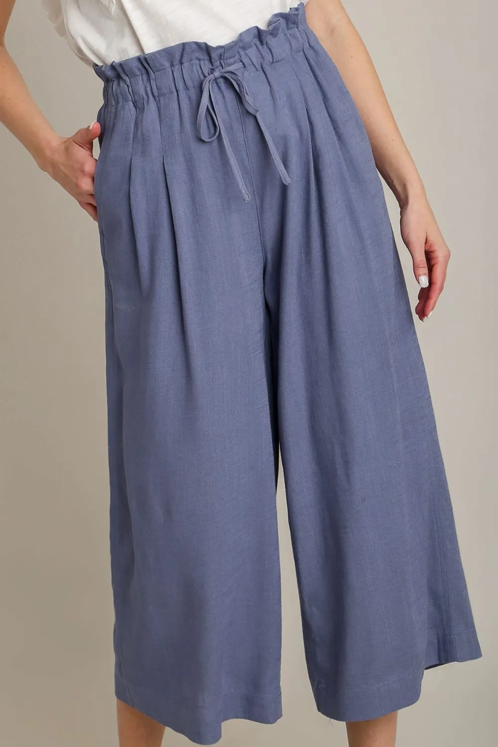 Full Size Linen Wide Fit Pants With Drawstring Plus Size