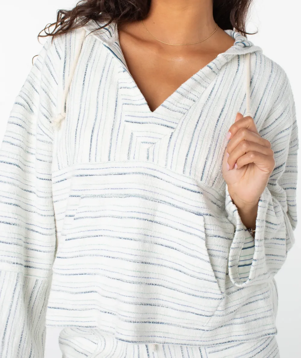 Coarse Striped Hooded Pure Cotton Sweatshirt
