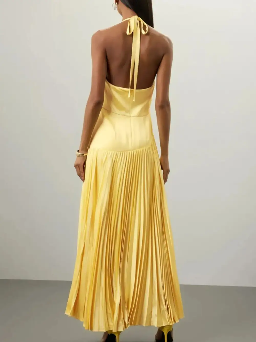 Pleated Halter Cotton Maxi Dress